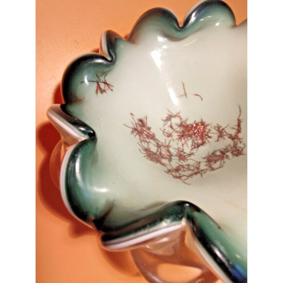Vintage  Murano  Art Glass Bowl 7" x 7" Green, White, Clear - Picture 7 of 15